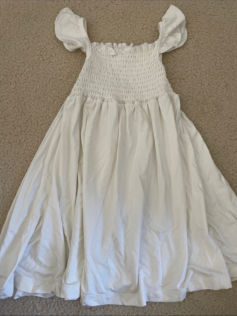 Girls' White Smocked Sundress with Flutter Sleeves